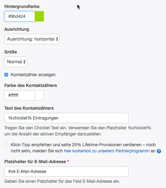 Anmeldeformular: gestalten