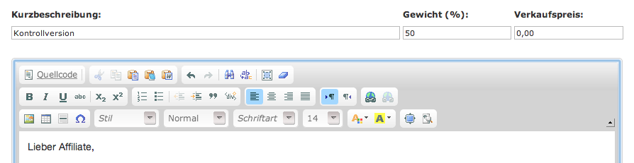 Facebook Fanpage Splittest: HTML Editor - erste Überschrift