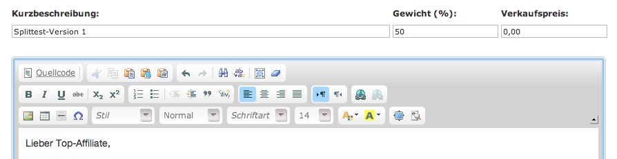 Facebook Fanpage Splittest: HTML Editor - zweite Überschrift