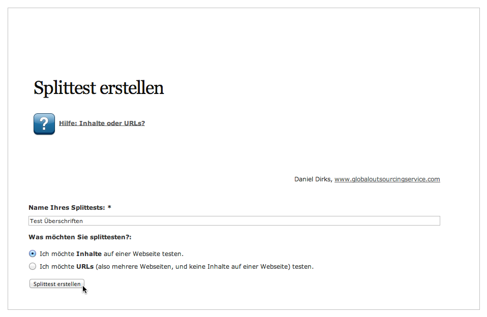 Facebook Fanpage Splittest: Splittest erstellen