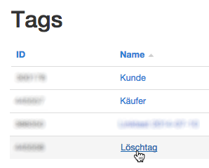 Löschtag auswählen