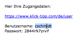 Ihr erstes Login: Benutzername markieren