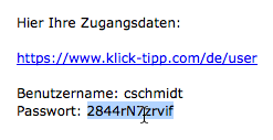 Ihr erstes Login: Passwort markieren