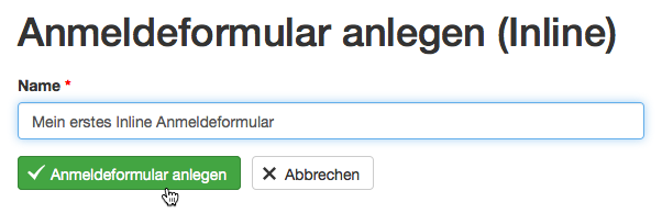 Anmeldeformular: anlegen