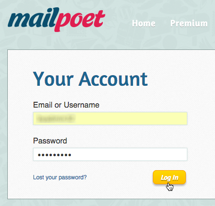 Kontakte exportieren MailPoet: Login