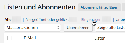 Kontakte exportieren MailPoet: Eingetragene Abonnenten
