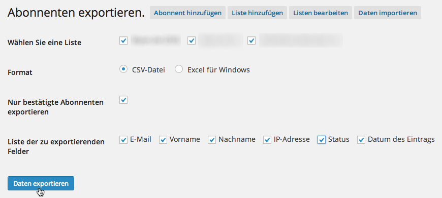 Kontakte exportieren MailPoet: Daten exportieren final