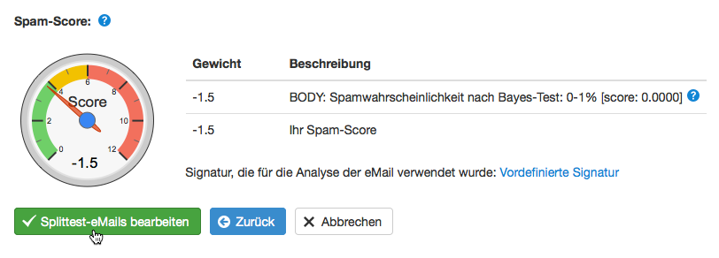 Spam-Score der Splittest-E-Mail überprüfen