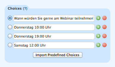 Wufoo: Drop-Down Auswahlmöglichkeiten festlegen