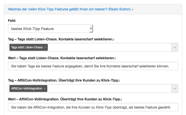 Wufoo: Auswahlmöglichkeiten des Drop-Down taggen