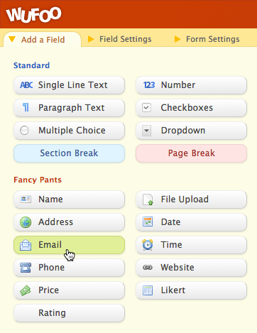 Wufoo: Neues E-Mail-Feld