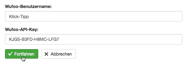 Wufoo: Auf Button Fortfahren klicken